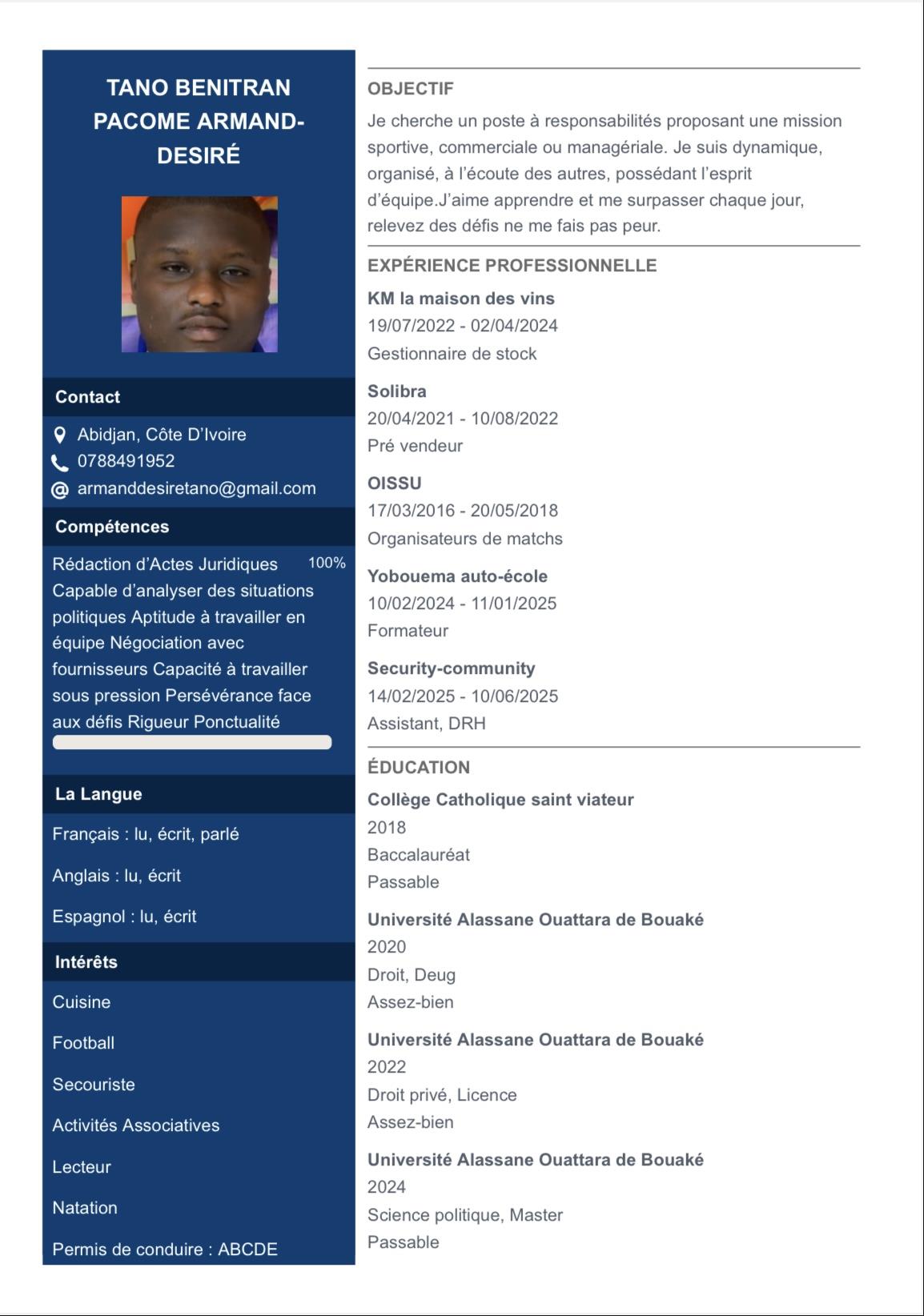 BENITRAN PACOME ARMAND-DESIRE TANO